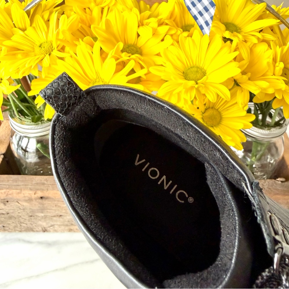 Vionic•Size 8.5•Jordy Black Leather Booties•High Top Styling~Walks like a Wedge! - Picture 12 of 14